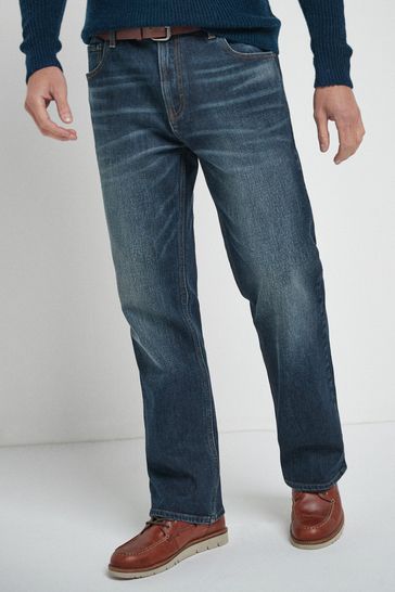 Washed Blue Bootcut Belted Jeans