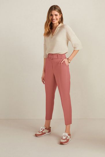 Pink Smart Belted Taper Leg Trousers