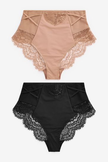 Buy Black/Nude High Rise Tummy Control Lace Knickers 2 Pack from Next  Luxembourg