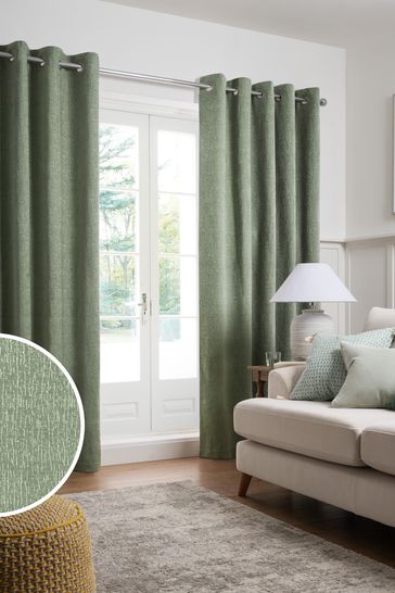 Sage Green Heavyweight Chenille Eyelet Lined Curtains