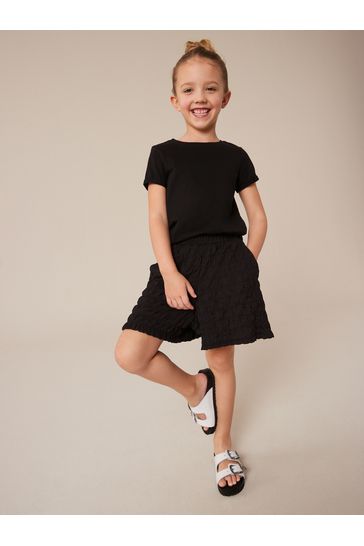 Black Textured Shorts (3-16yrs)