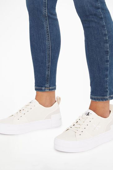 Calvin Klein White Canvas Flatform Trainers