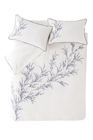 Laura Ashley Midnight Pussy Willow Sprig Embroidered Duvet Cover And Pillowcase Set