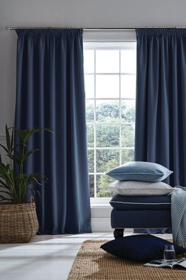 Laura Ashley Midnight Blue Stephanie Blackout Lined Blackout/Thermal Pencil Pleat Curtains