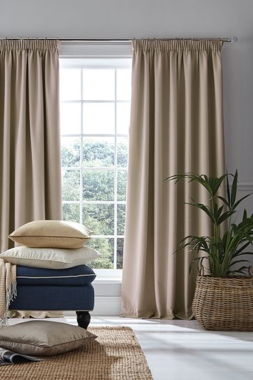 Laura Ashley Natural Stephanie Blackout Lined Blackout/Thermal Pencil Pleat Curtains