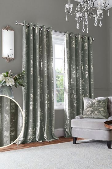 Laura Ashley Steel Grey Josette Metallic Lined  Eyelet Curtains