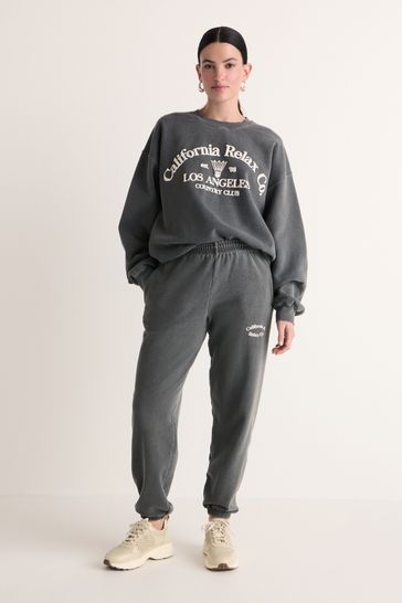 Washed Charcoal Grey California Relax Co. Los Angeles Relaxed Fit Authentic Vintage Look Heavily Washed Graphic Joggers