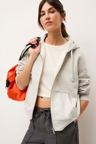 Grey zip up hoodie womens sales
