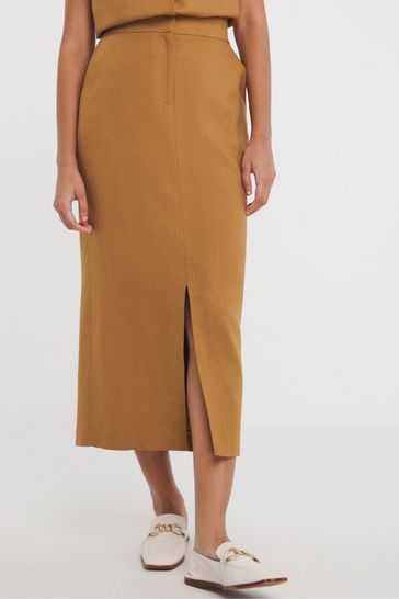 JD Williams Linen Pencil Brown Skirt