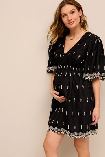 Black Maternity Broderie Dress