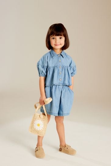 Blue Denim Blouse And Shorts Co-ord Set (3mths-8yrs)