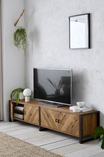 Dark Bronx Dark Bronx Chevron Oak Effect Up to 80 inch TV Unit
