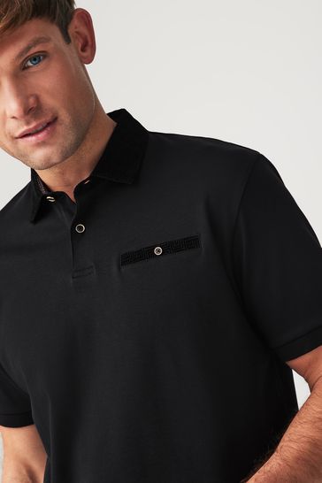 Black Flocked Smart Collar Polo Shirt