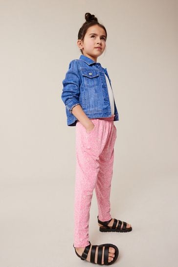 Pink Floral Print Jersey Stretch Lightweight Trousers (3-16yrs)
