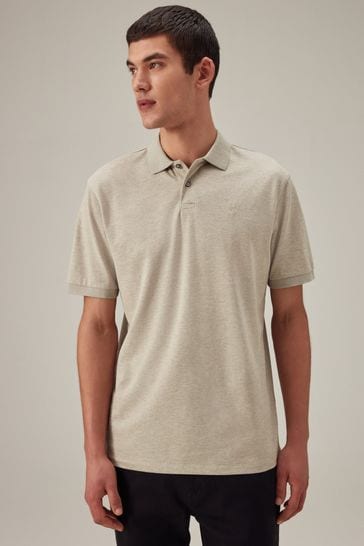 Brown Neutral Marl Regular Fit Pique Polo Shirt