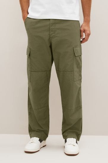 Khaki Green Relaxed Fit Ripstop Cargo Trousers