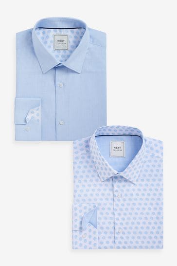Light Blue/White Shell Print Regular Fit Trimmed Shirts 2 Pack