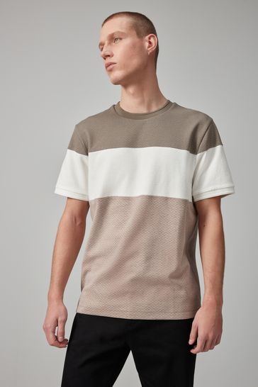 Neutral Textured Colour Block T-Shirt