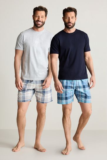 Navy Blue/Grey Lightweight Cotton Short Pyjamas Set 2 Pack
