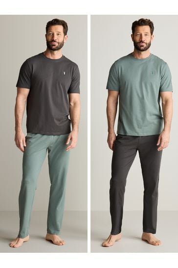 Grey/Sage Green Short Sleeve Jersey Pyjamas Set