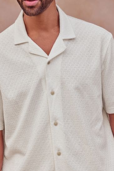 White Textured Jersey Short Sleeve Shirt