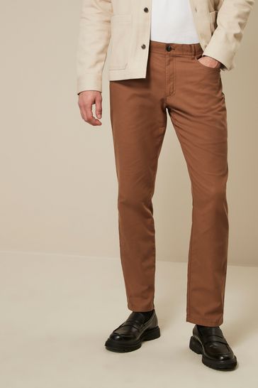 Tan Brown 5 Pocket Smart Textured Chino Trousers