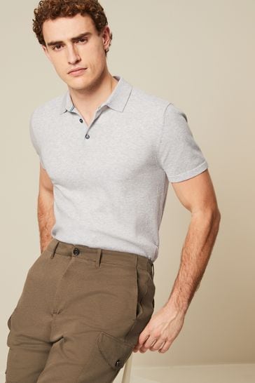 Grey Regular Fit Knitted Polo Shirt