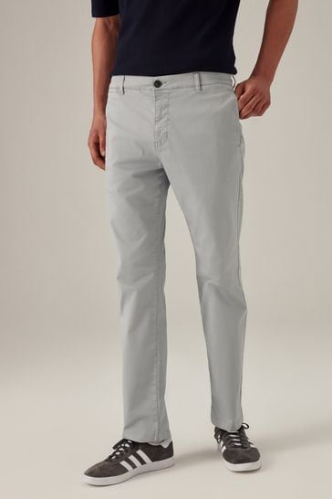 Light Grey Slim Fit Premium Laundered Stretch Chinos Trousers