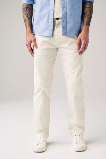 Ecru White Slim Fit Stretch Chinos Trousers