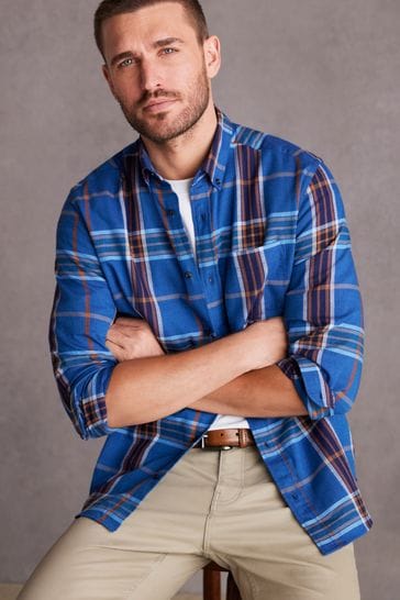 Blue Signature Brushed Flannel Check Shirt