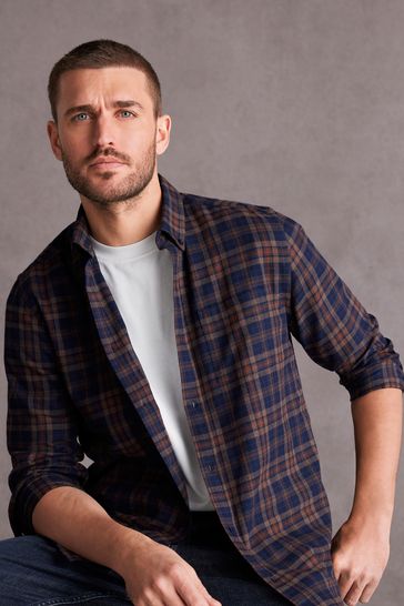 Navy/Rust Signature Brushed Flannel Check Shirt