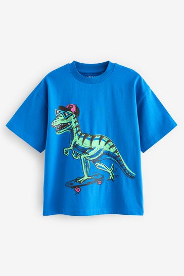 Bright Blue Skating Dino Relaxed Fit Short Sleeve Graphic T-Shirt (3-16yrs)