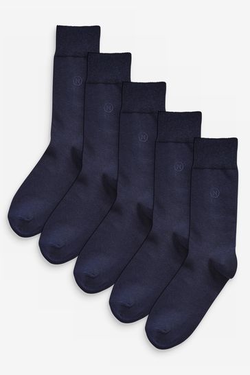 Navy Blue Logo 5 Pack Embroidered Lasting Fresh Socks
