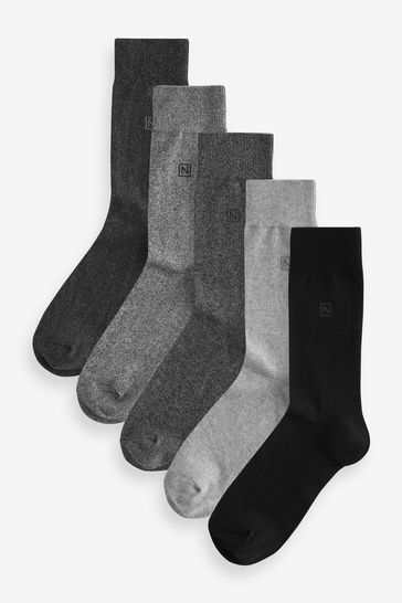 Grey 5 Pack Embroidered Lasting Fresh Socks