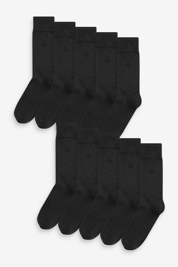 Black Logo 10 Pack Black Embroidered Lasting Fresh Socks