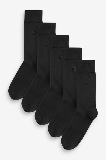 Black Logo Black Embroidered Lasting Fresh Socks 5 Pack