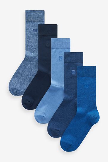 Blue 5 Pack Embroidered Lasting Fresh Socks
