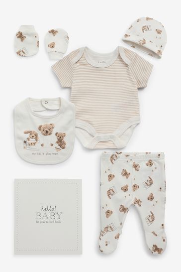 Buy Rock-A-Bye Baby Boutique Cotton Print 6 Piece White Baby Gift Set ...