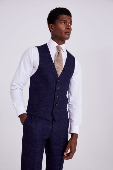 MOSS Tailored Fit Navy Black Check Suit Waistcoat