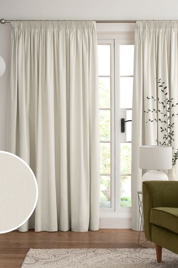 Light Natural Cotton Lined Pencil Pleat Curtains