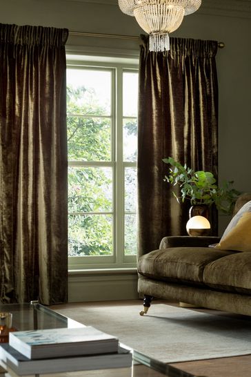 Olive Green Collection Luxe Heavyweight Lined Plush Velvet Pencil Pleat Curtains
