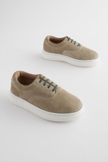 Neutral Stone Smart Leather Lace-Up Shoes