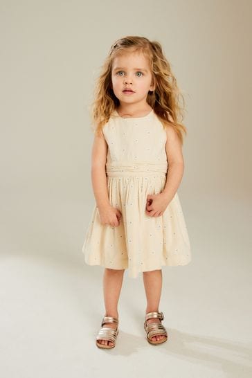 Taupe Daisy Embroidered Dress (3mths-8yrs)