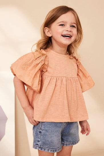 Rust Pink Short Sleeve Embroidered Blouse (3mths-7yrs)