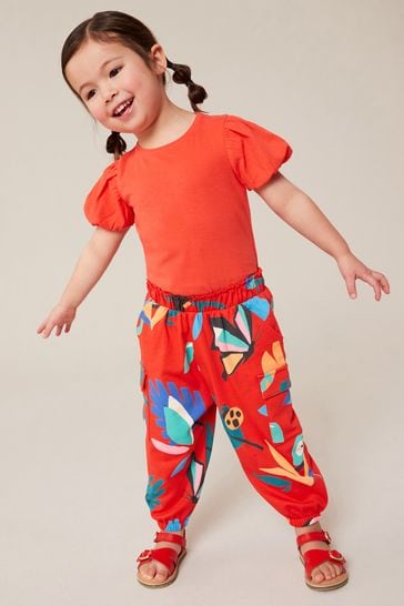 Red Tropical Print Cargo Trousers (3mths-7yrs)