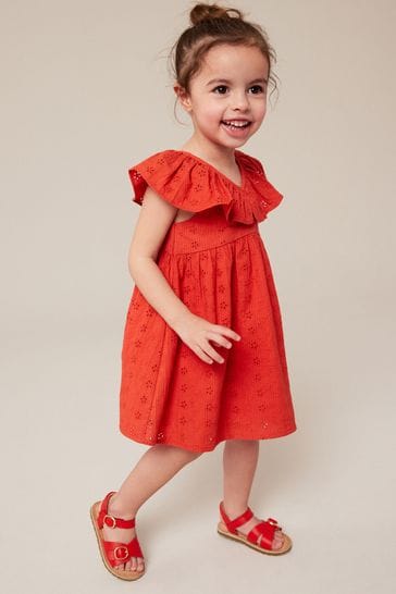 Red - Cotton Broderie Dress (3mths-8yrs)