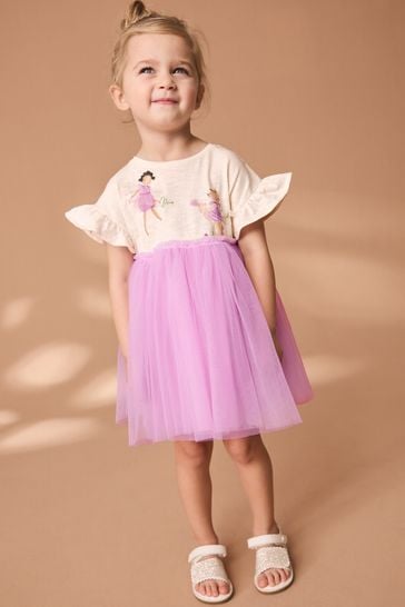 Bright Pink/White Mesh Dress (3mths-7yrs)