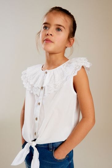 White Broderie Tie-Front Blouse (3-16yrs)