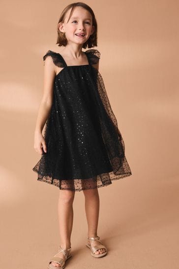 Black Sequin Tulle Party Dress (3-16yrs)
