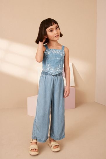 Blue Denim Embroidered Cami Top (3-16yrs)